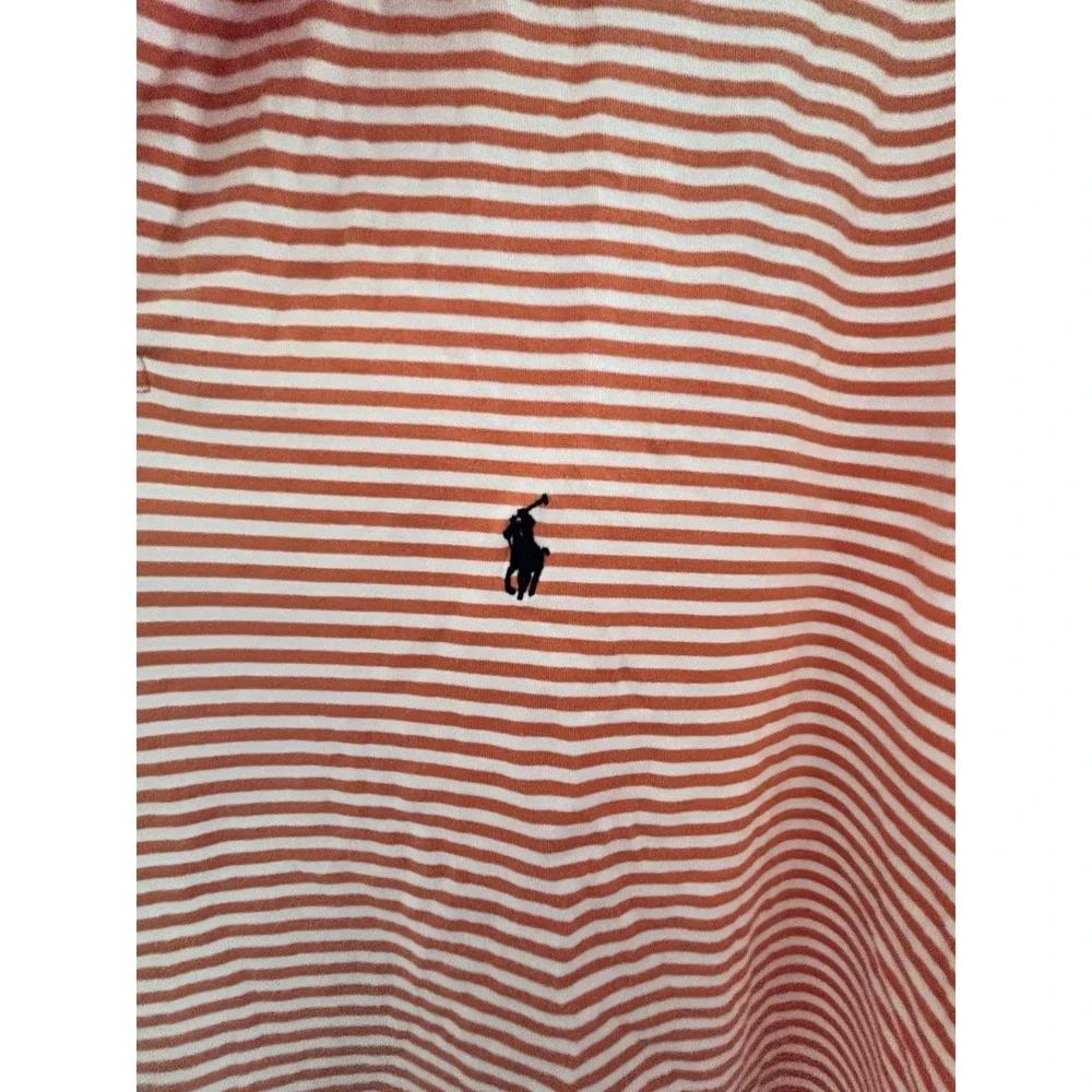 Polo Ralph Lauren Large Orange White Stripe 100% Cotton Large Polo 48x29 Clean